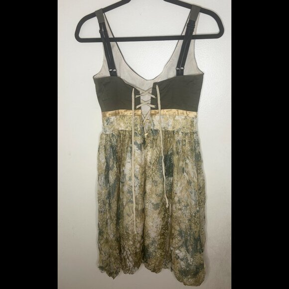 RENEE BARDOT Gorgeous Shimmery Green Gold Mini Babydoll Bubble Dress size SMALL - Picture 3 of 5